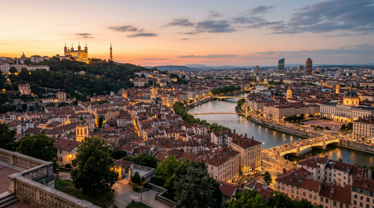 Visiter Lyon en 2 jours : vue panoramique sur la colline de Fourvière et les toits du Vieux Lyon.